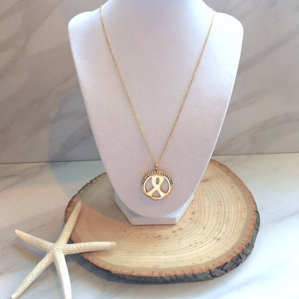 Awareness Ribbon Aromatherapy Yellow Gold Necklace